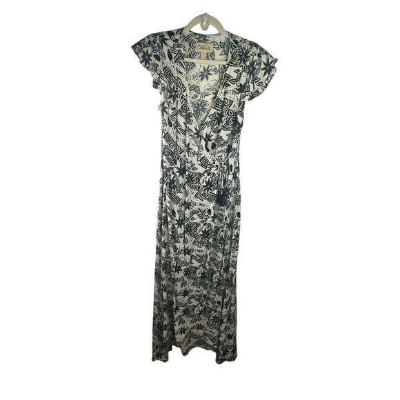 Cleobella Womens Black White Floral Wrap Maxi Dress V Neck Short Sleeve Sz Small - Picture 1 of 7